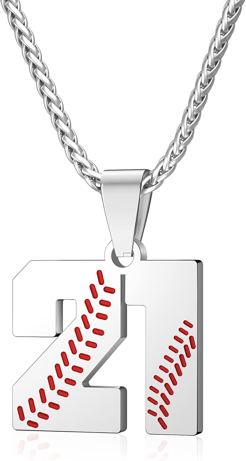 Wikavanli Personalized Baseball Jersey Number 00-99 Necklace - Stainless Steel Baseball Chain Pendant Necklace - Team Jewelry Gift for Boys, Girls, Men, Women - Image 1